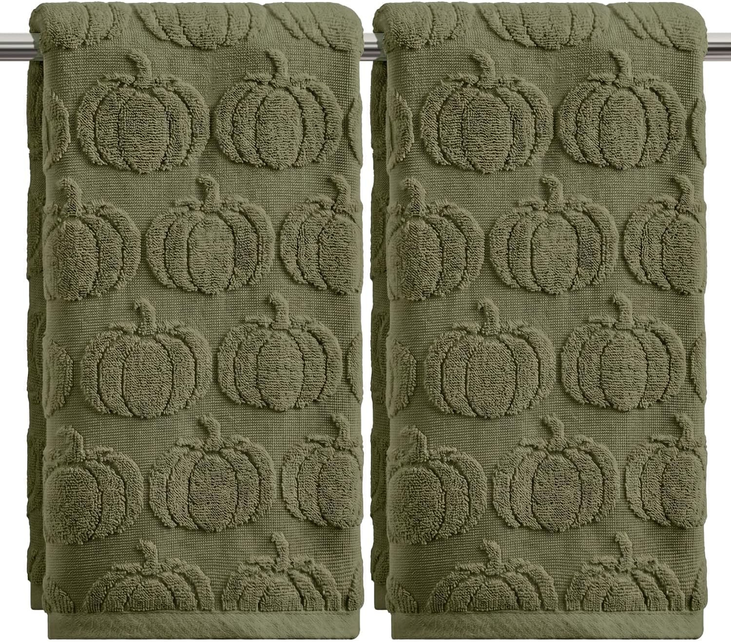 Artoid Mode 2 Pcs Olive Green 3D Pumpkin Jacquard Hand Towels for Bathroom | Amazon (US)