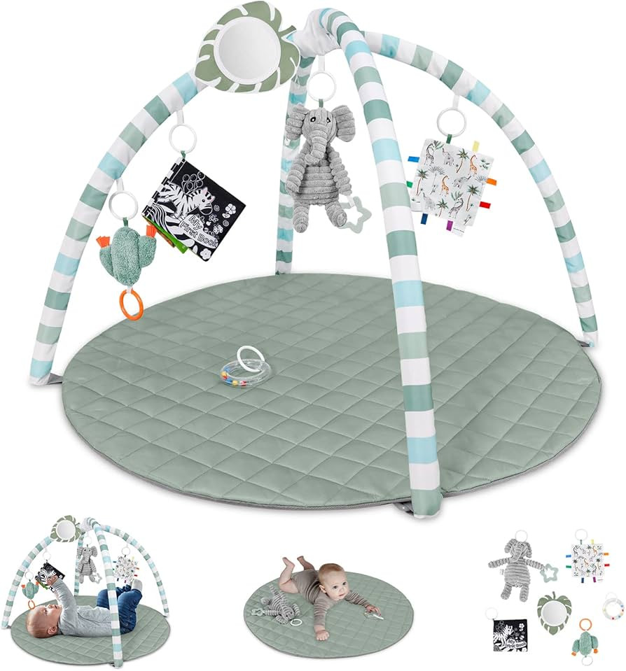 Baby Play Gym Mat, Tummy Time Activity Mat with 6 Detachable Toys for Stage-Based Sensory and Mot... | Amazon (US)