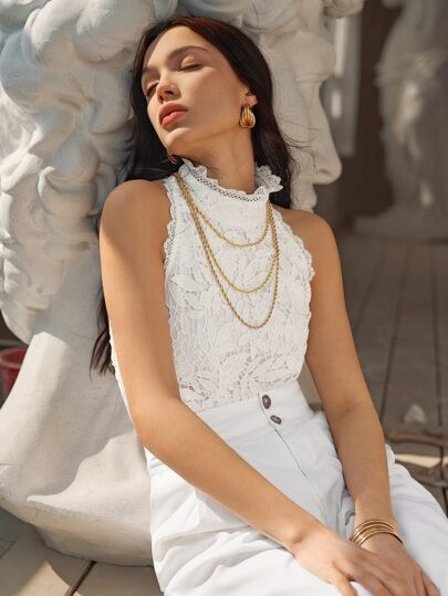 MOTF PREMIUM GUIPURE LACE SLEEVELESS TOP | SHEIN