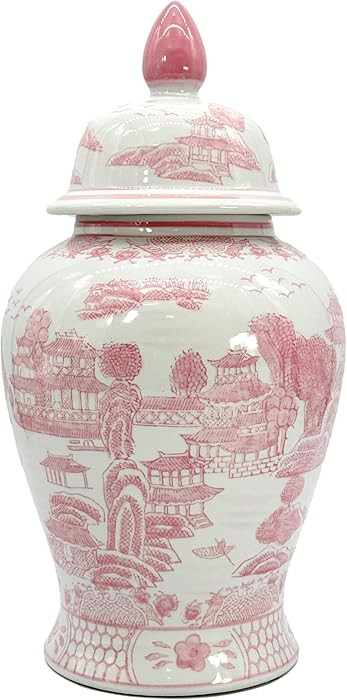 Galt International Pink Floral Chinoiserie Ceramic Temple Jar 18" w/Lid - Ginger Jar Home & Kitch... | Amazon (US)