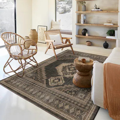 Ruggable Rayne 5 x 7 (ft) Flatweave Charcoal and Tan Rectangular Indoor Medallion Southwestern Ma... | Lowe's