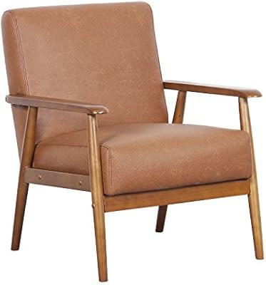 Pulaski DS-D030003-329 Wood Frame Faux Leather Accent Chair, 25.38" x 28.0" x 30.5", Cognac Brown | Amazon (US)