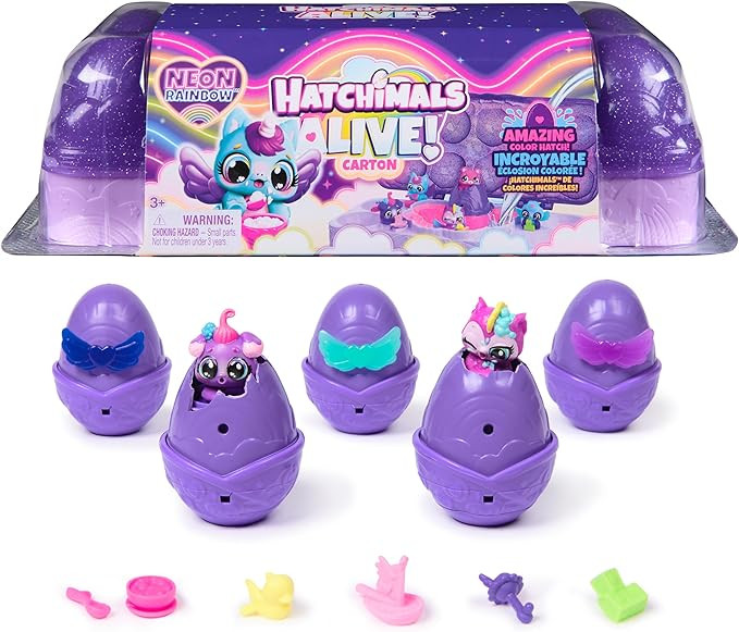 Hatchimals Alive, Neon Rainbow Egg Carton Toy with 5 Mini Figures in Color Reveal Eggs & 11 Acces... | Amazon (US)