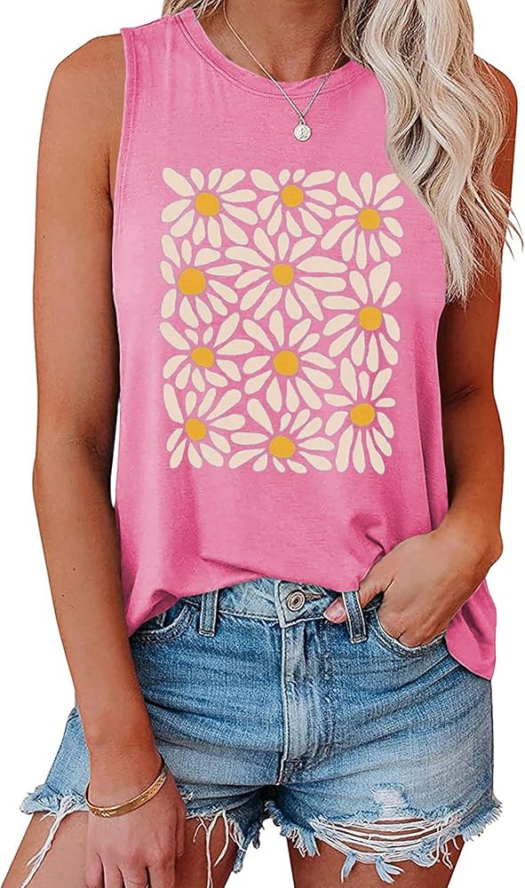 Hount Womens Casual Loose Graphic Comfy Tank Tops Summer Basic T-Shirts Sleeveless Shirts Tunic T... | Amazon (US)