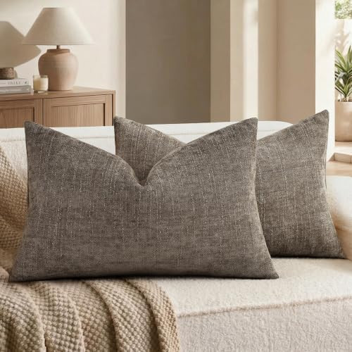 decorUhome Chenille Throw Pillow Covers 12x20 Set of 2, Taupe Grey | Amazon (US)