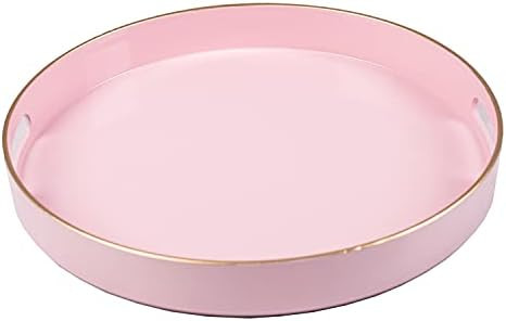 MAONAME 13" Round Tray, Pink Serving Tray with Handles, Modern Decorative Tray for Coffee Table, ... | Amazon (US)