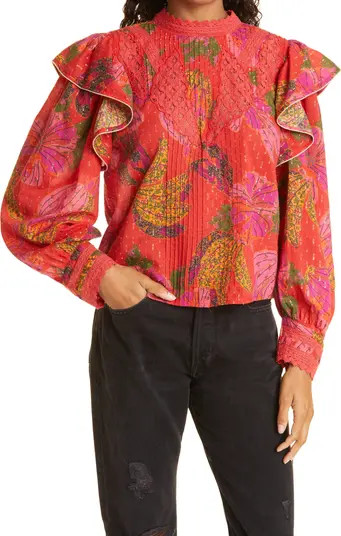 Banana Flowers Print Metallic Clip Dot Blouse | Nordstrom