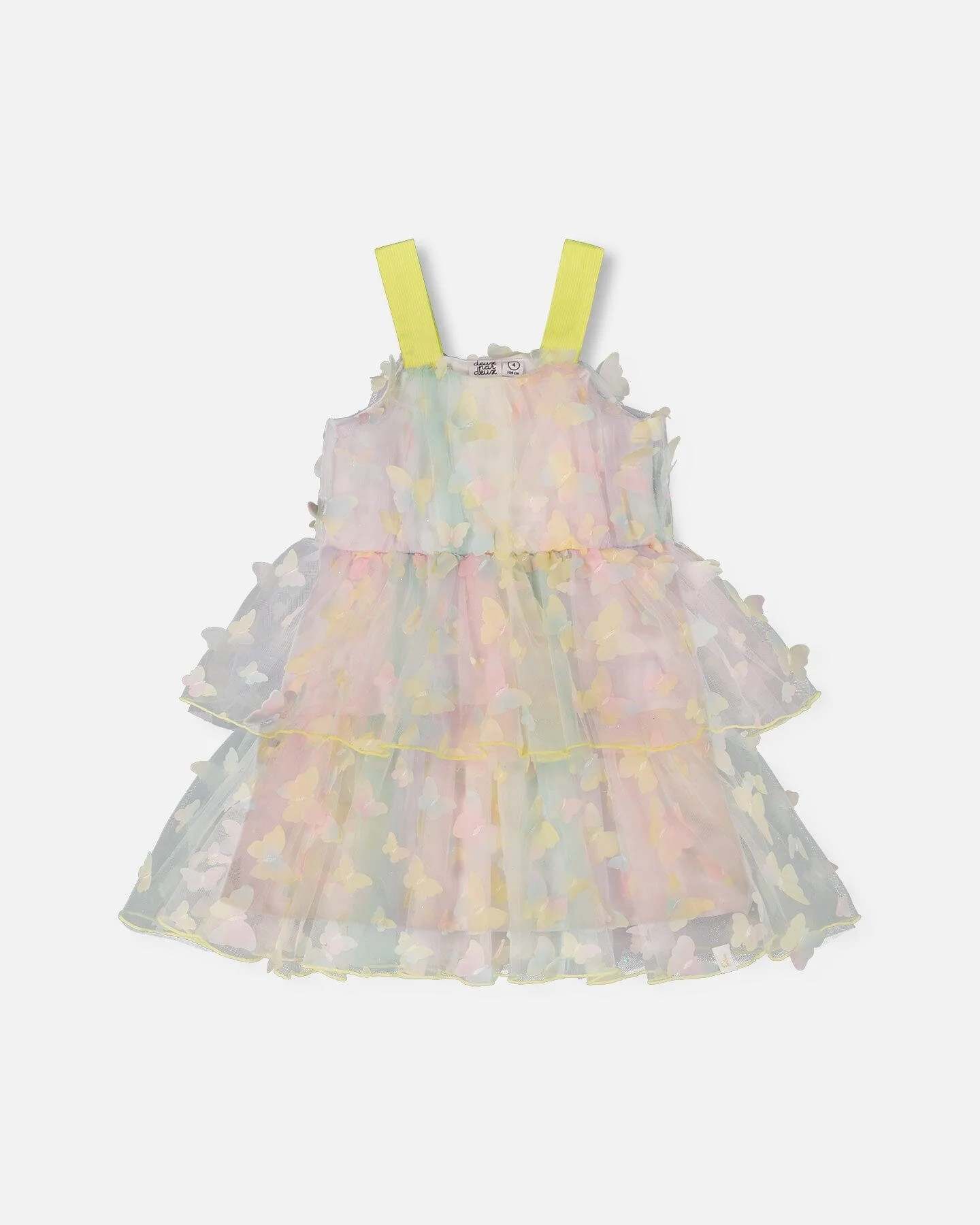 Tiered Printed Mesh Dress Multicolored With Butterflies - Deux par Deux | Deux par Deux Childrens Designer Clothing