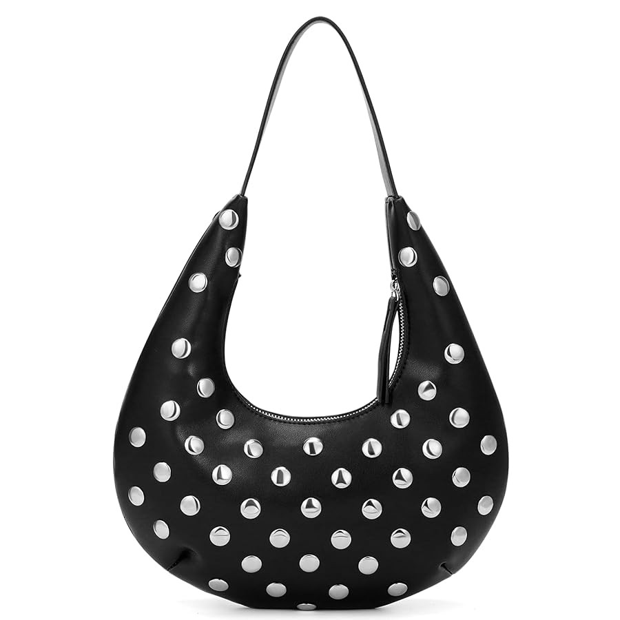 Studded Purse Y2k Bag Small Shoulder Bags for Women Trendy Crescent Studded Handbag Hobo Underarm... | Amazon (US)