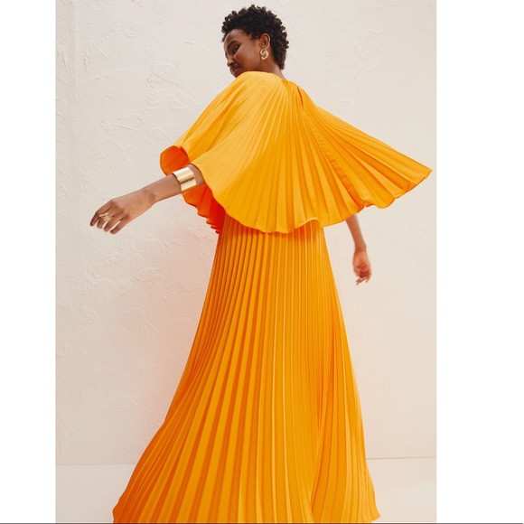 ❗️Last❗️H&M Limited Edition Orange Cape Style Pleated Dress Size L | Poshmark