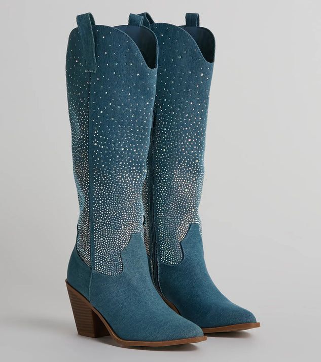 Upbeat Glam Rhinestone Denim Cowboy Boots | Windsor Stores