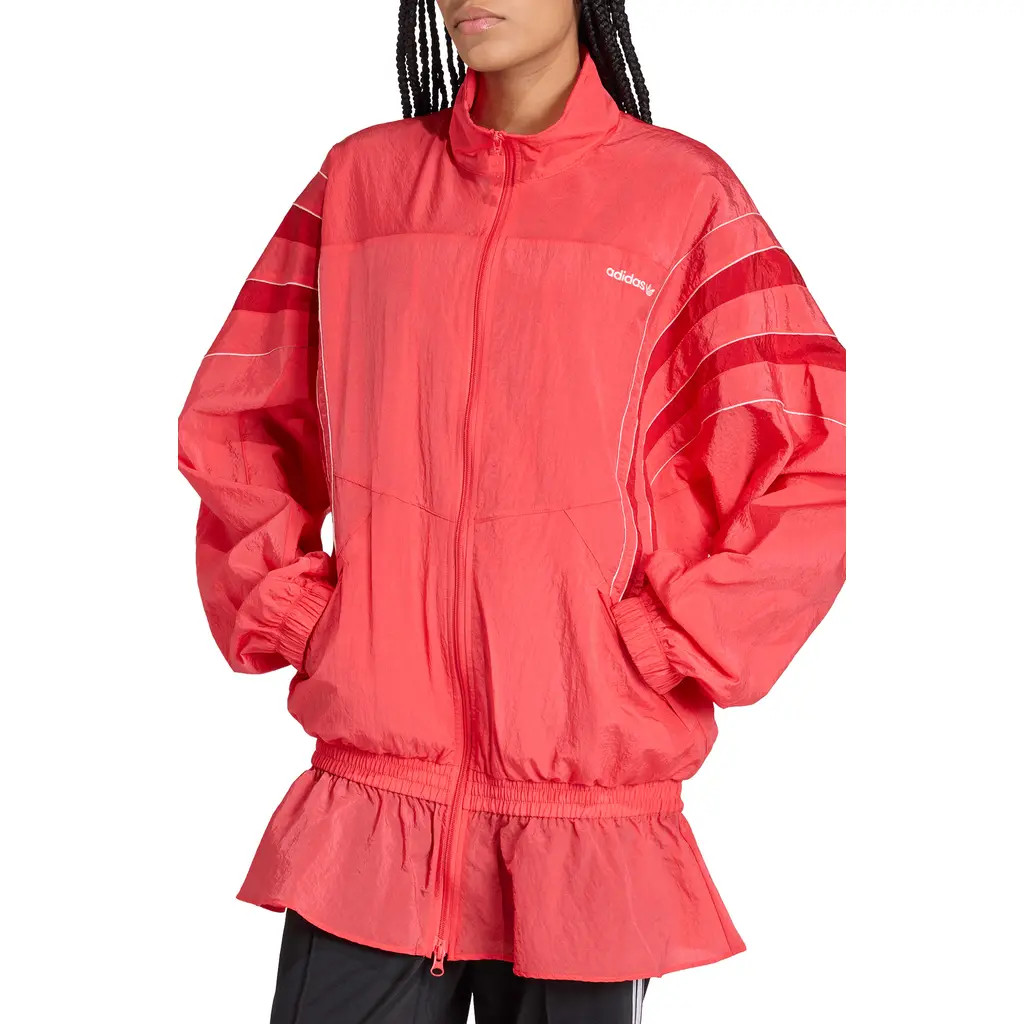adidas Originals Santiago Peplum Track Jacket in Semi Lucid Red at Nordstrom, Size X-Large | Nordstrom