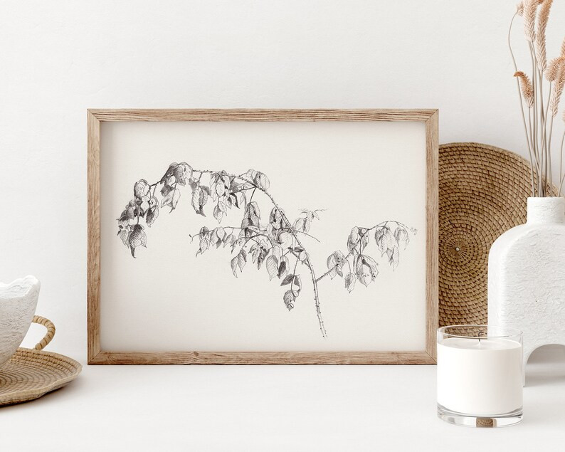 Blackberry Sketch Print, Printable Wall Art, Vintage Branch Drawing Enhanced, Farmhouse Digital P... | Etsy (US)