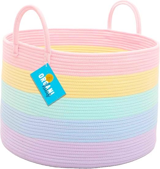 OrganiHaus Cute Basket for Rainbow Classroom Decor 20x13 | Cotton Rope Baskets for Storage | Toyb... | Amazon (US)