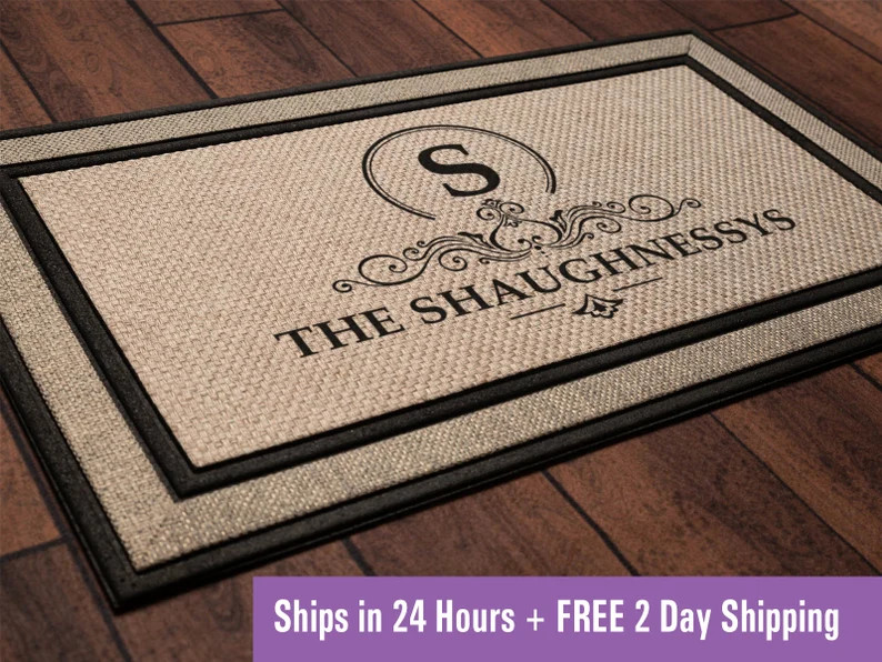 Monogram custom family last name doormat welcome mat - 18"x30", Personalized wedding housewarming... | Etsy (US)