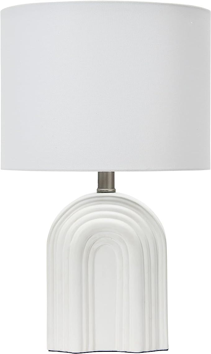 Creative Co-Op EC1279 Carved Arch Stoneware Linen Drum Shade, White Table Lamp | Amazon (US)