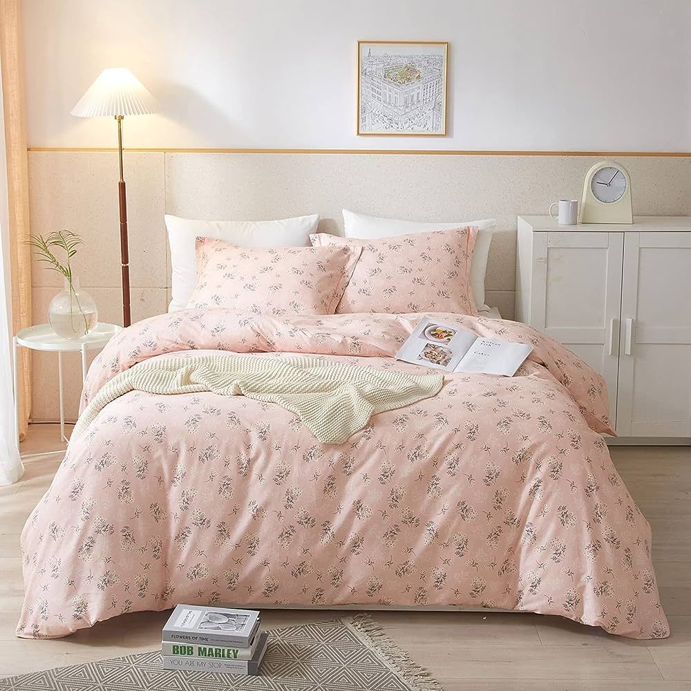HighBuy Cute Duvet Cover Twin Sets Pink Floral Bedding Sets 100% Cotton,3 Pieces Garden Style Flo... | Amazon (US)