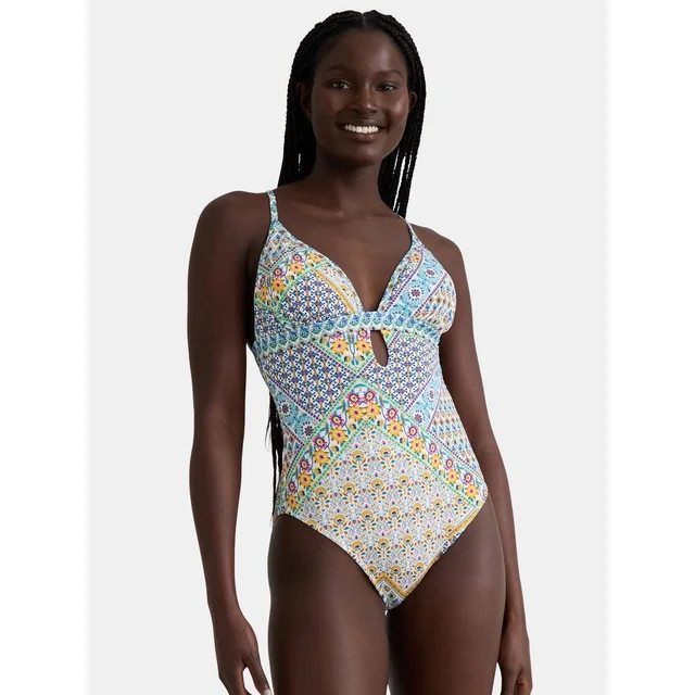 Jessica Simpson Women’s Print Pique One Piece Swimsuit, Sizes XS-XXL | Walmart (US)