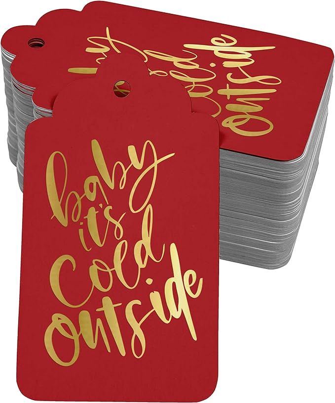 Inkdotpot 50 Pack Baby It's Cold Outside Baby Shower Favor Paper Tags Craft Real Gold Foil Hang T... | Amazon (US)
