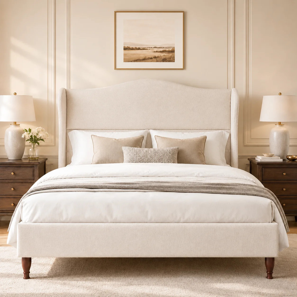 Neche King Upholstered Platform Bed Frame - 51" Tall Curved Wingback, Soft Fabric, Retro Sleigh S... | Walmart (US)
