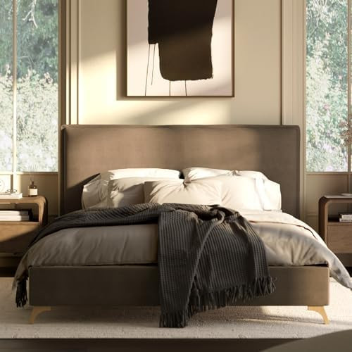 DG Casa Lottie Brown Flange Edge Bed Frame with Headboard – Queen Size Bed Upholstered Mocha Fa... | Amazon (US)