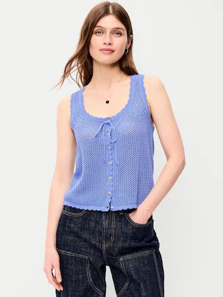 Sleeveless Seaside Cotton Crochet Tank Top | Old Navy (US)