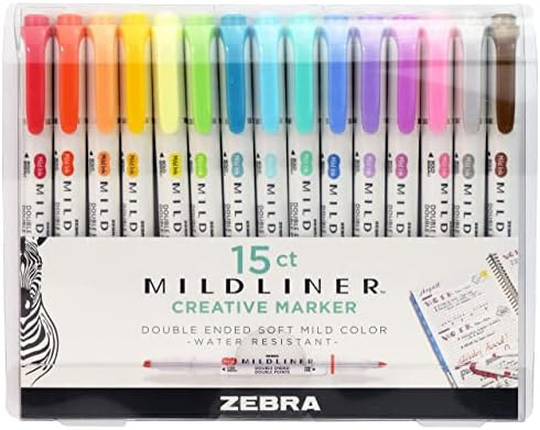 Zebra Pen Mildliner, Double Ended Highlighter, Broad and Fine Tips, Assorted Colors, 15 Pack | Amazon (US)