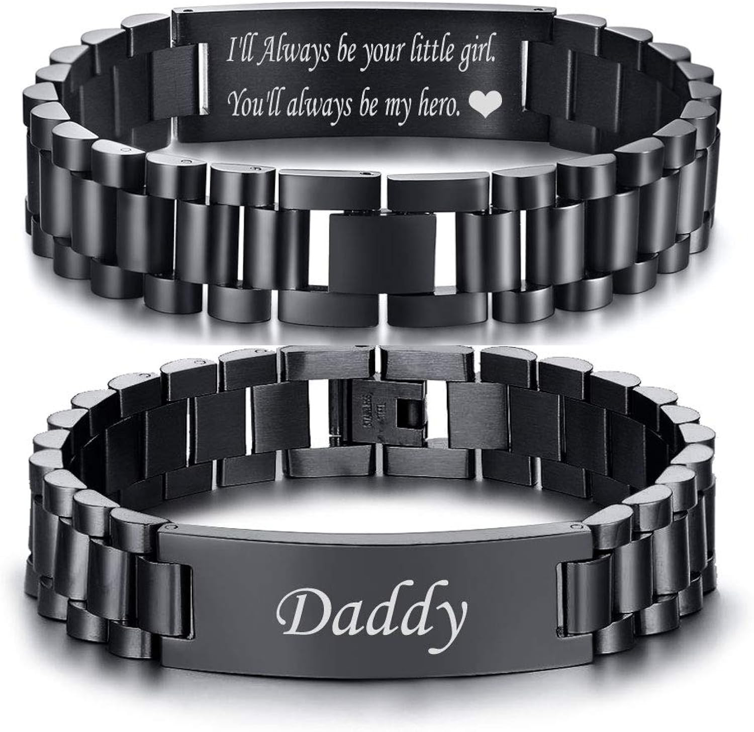 VNOX Masculine Watch Band Stainless Steel Link Bracelet Personalized Engraved DAD Jewelry Gift for M | Amazon (US)