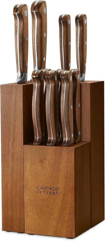 Chicago Cutlery Racine 12-Pc Kitchen Knife Wood Block Set, Stainless Steel, Steak Knives, Serrate... | Amazon (US)