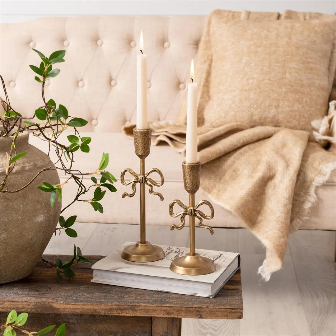 Gold Bow Taper Holder (Set Of 2) | Etsy (US)