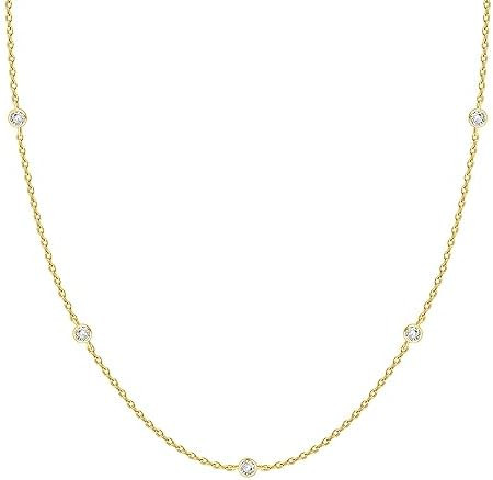 PAVOI 14K Gold Plated Station Necklace - Simulated Diamond Layering Necklaces - Womens CZ Chain | Amazon (US)