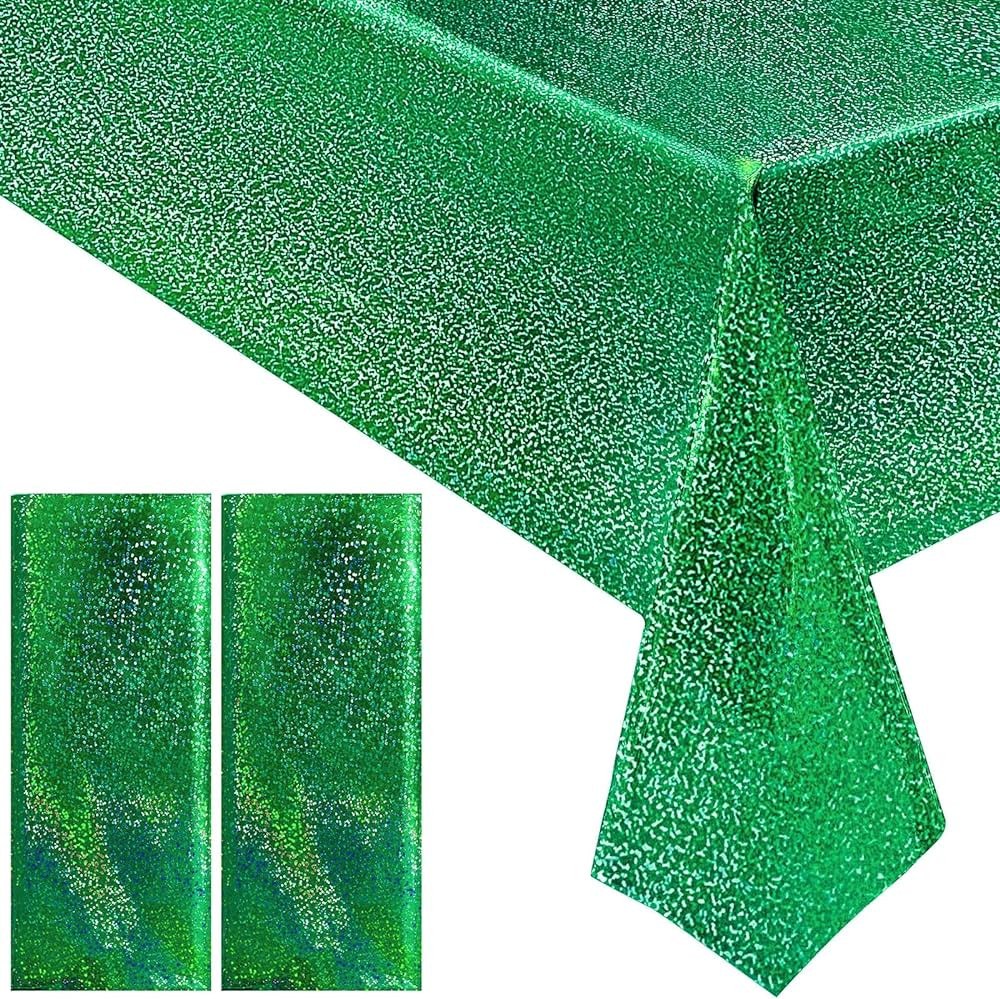 2 pcs Green Holographic Tablecloth 40" x 108" Christmas Table Cloth Shimmer Shining Plastic Metal... | Amazon (US)