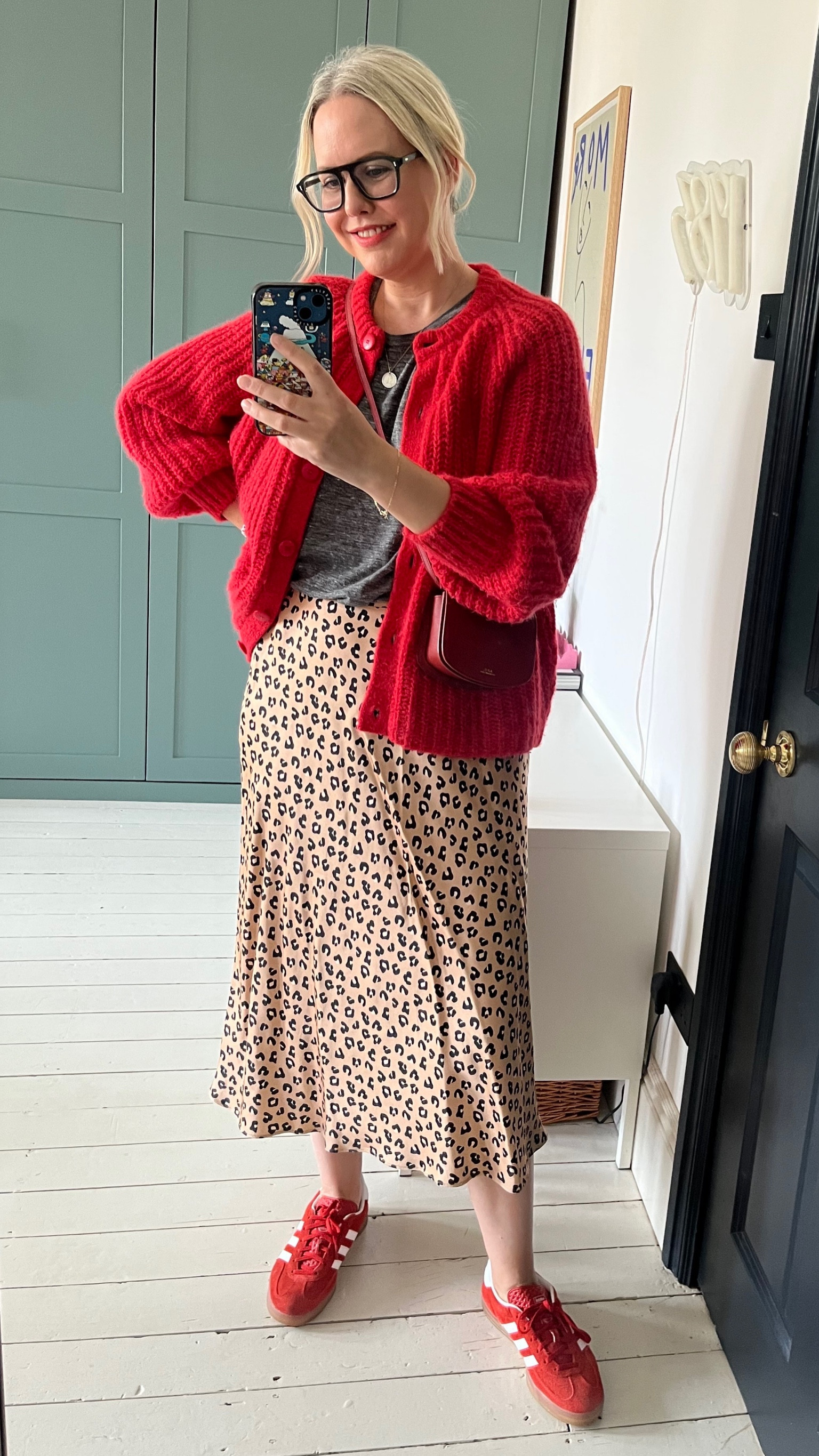 Print Skirt, Sezane Paris, Round Necklace, Missoma, Leather Crossbody Bag, Vestiaire Collective, Adidas Gazelle, OFFICE, Red Cardigan 

#LTKstyletip #LTKeurope #LTKSeasonal