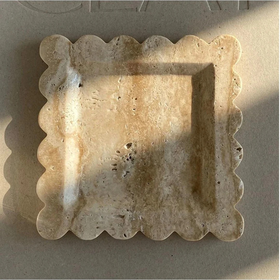 Marble and Travertine Scalloped Square Curved Edge Decorative Catch All Soap Tray Platter | Etsy (US)