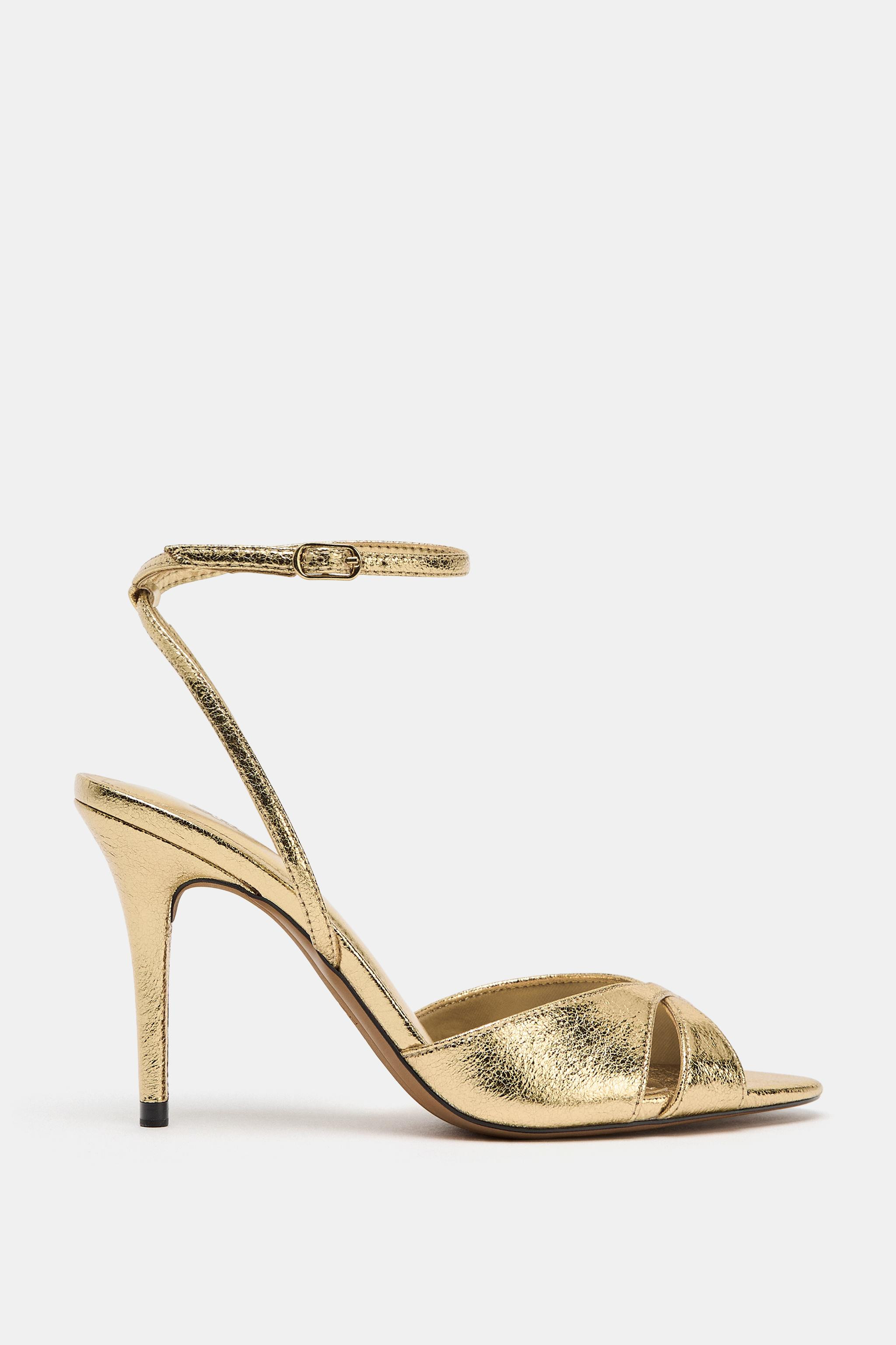 METALLIC EFFECT HEELED SANDALS | Zara US
