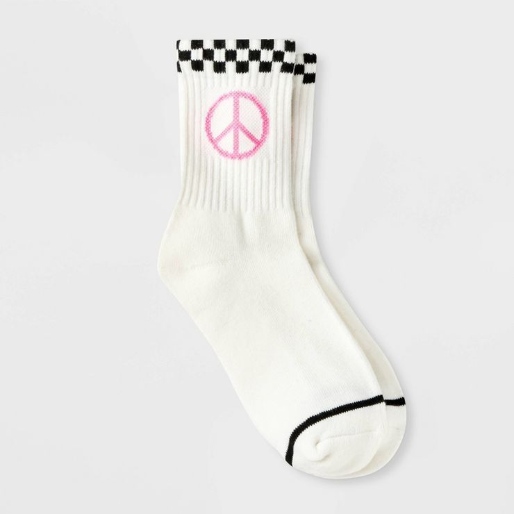 Women's Ascot + Hart Peace Sign Graphic Ankle Socks - White | Target