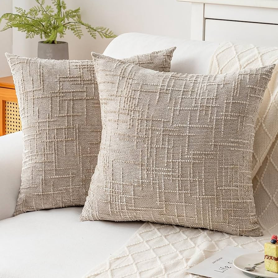 Decorative Throw Pillow Covers 18x18 Inch Set of 2, Soft Solid Farmhouse Chenille Couch Pillows, ... | Amazon (US)