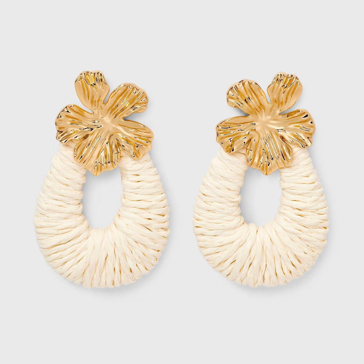 Flower Post Raffia Drop Earrings - A New Day™ Ivory | Target