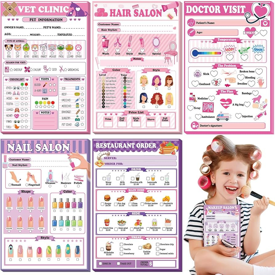 Eaasty 6 Pack Kids Pretend Play Notepads 4 x 6 Inch Playtime Pads for Kids 40 Pages Pretend Noteb... | Amazon (US)