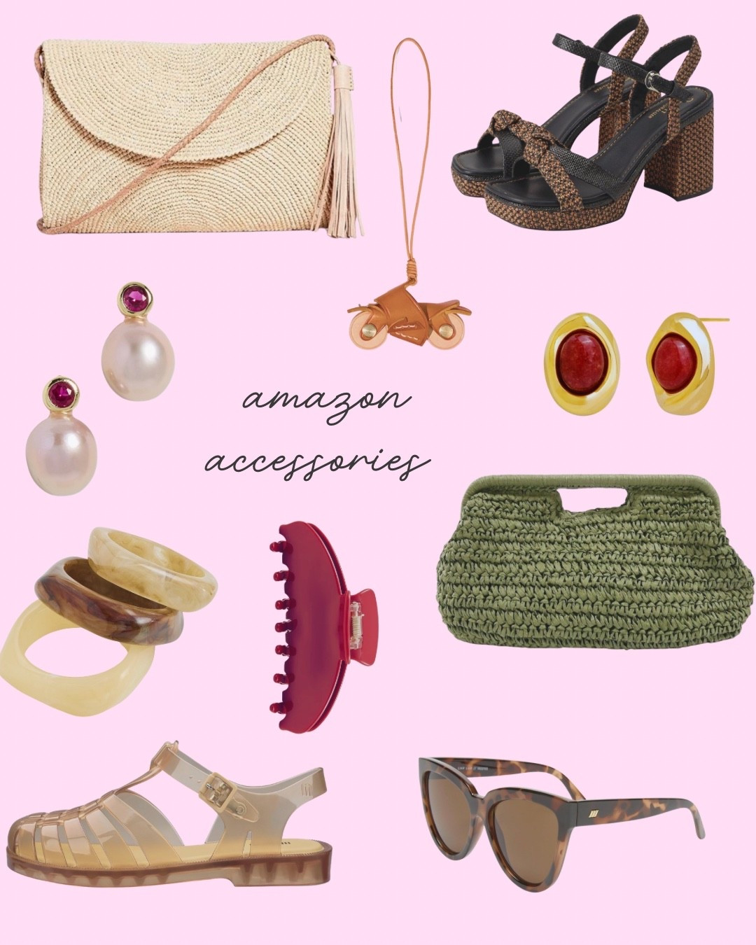 Elevated and affordable Amazon accessories I’m loving right now:
• statement earrings
• woven bags
• stackable bangles
• tortoise sunnies
• jelly summer sandals

#LTKspring #LTKspringtrends #LTKOver40