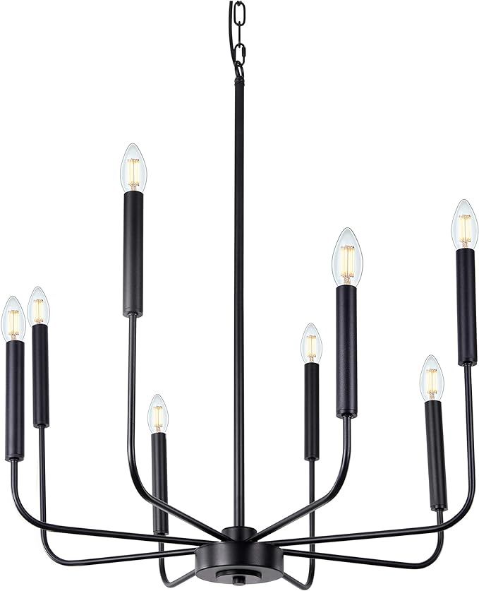 Wellmet Matte Black Farmhouse Chandeliers, 8-Light Classic Candle Ceiling Hanging Light Fixture R... | Amazon (US)