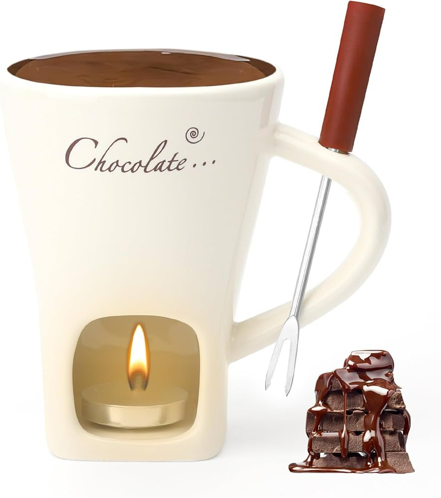 Chocolate Fondue Cup Ceramic 130 ml Chocolate Fondue Cup with Tea Light Holder and Forks Chocolat... | Amazon (DE)