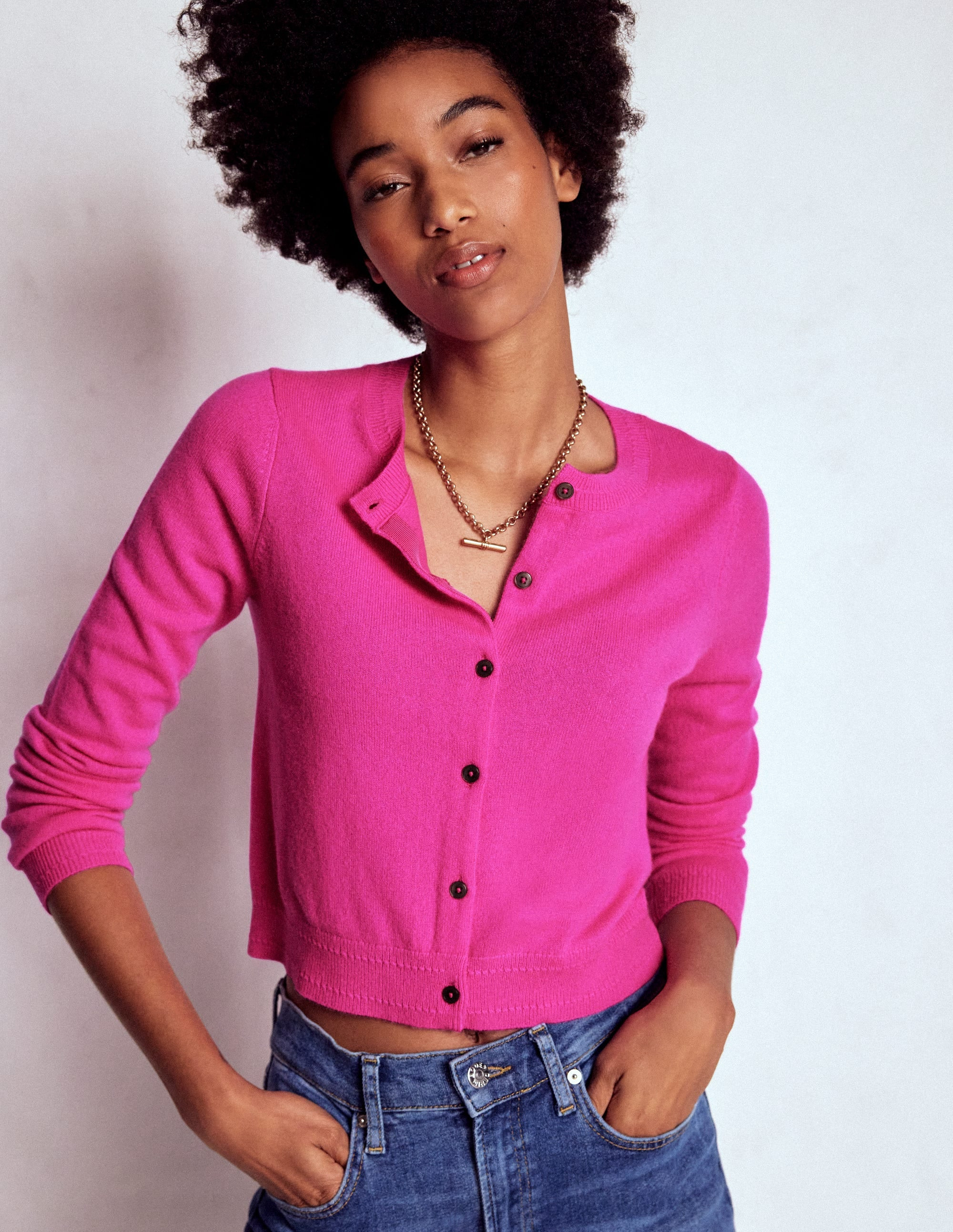 Eva Cashmere Cropped Cardigan-Pop Pansy | Boden UK