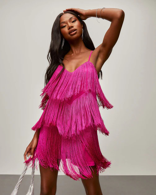 PREORDER - Rodeo Nights Fringe Mini Dress - Fuchsia | VICI