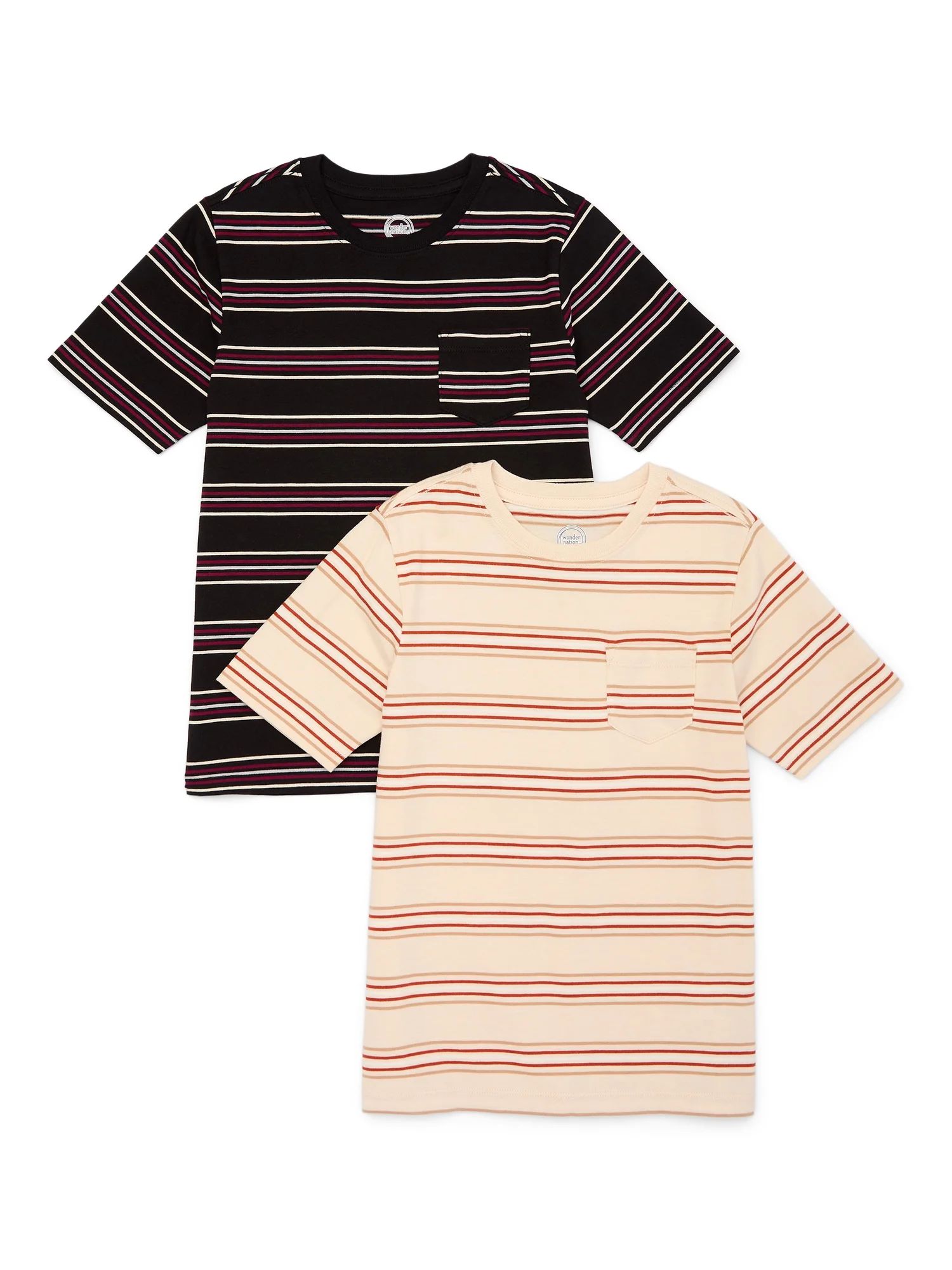 Wonder Nation Boys Stripe Tee with Short Sleeves, 2-Pack, Sizes 4-16 | Walmart (US)