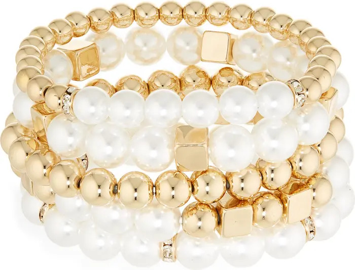 Tasha Set of 5 Faux Pearl & Crystal Assorted Beaded Stretch Bracelets | Nordstromrack | Nordstrom Rack