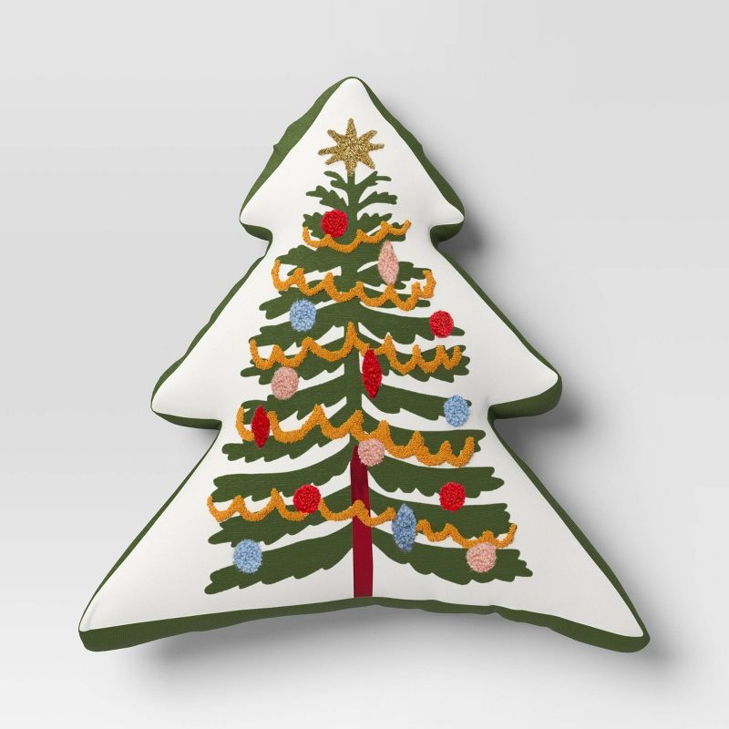 Christmas Tree Shaped Christmas Throw Pillow White/Green - Threshold™ | Target