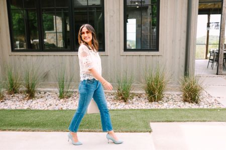 One of my favorite looks for spring- lightweight feminine lace detail top, cropped jeans by ayr and the most comfortable heels by ally shoes - use code blair40 for $40 off at Ally shoes 

#LTKSeasonal #LTKstyletip #LTKsalealert