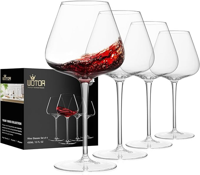 Red Wine Glasses Set of 4, 25 Oz Large Burgundy Wine Glasses with Long Stem, Hand Blown Crystal W... | Amazon (US)