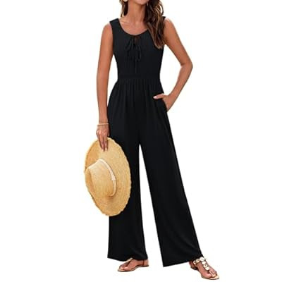 GRACE KARIN Jumpsuits for Women Bow Tie Front Overalls Smocked Tops Wide Legs Casua… | Amazon (US)